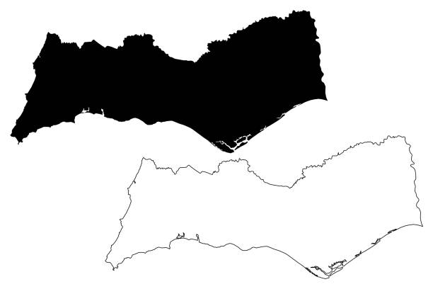 ilustrações de stock, clip art, desenhos animados e ícones de faro district (portuguese republic, portugal) map vector illustration, scribble sketch faro map - algarve