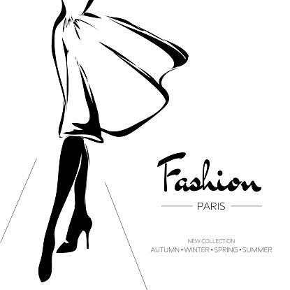Fashion advertising brochure, Paris business card, hand drawn vector illustration