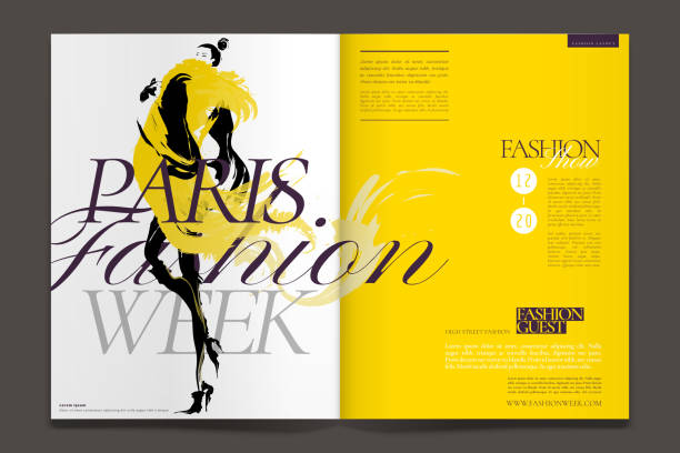 Fashion article illustration Fashion article illustration with sexy woman wearing yellow fur coat fashion week stock illustrations
