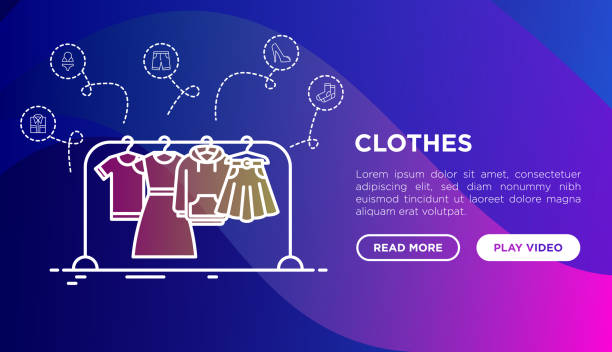 Fashion concept: clothing on the clothes rack with thin line icons: shirt, shoes, pants, shorts, underwear, dress, skirt, hoodie, t-shirt, socks. Modern vector illustration, web page template. Fashion concept: clothing on the clothes rack with thin line icons: shirt, shoes, pants, shorts, underwear, dress, skirt, hoodie, t-shirt, socks. Modern vector illustration, web page template. clothes rack stock illustrations