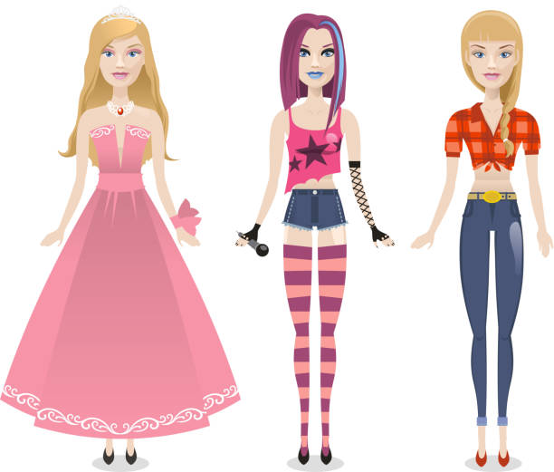 illustrations, cliparts, dessins animés et icônes de mode de poupées - mockup vêtement enfants robe