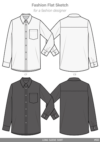 Long Sleeve Shirts Fashion Flat Technical Drawing Vector Template Stock ...