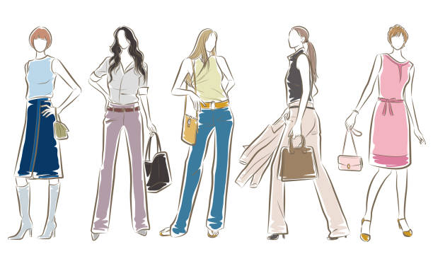 Fashion illustration of the woman Vector illustration of the person fashion dress sketches stock illustrations