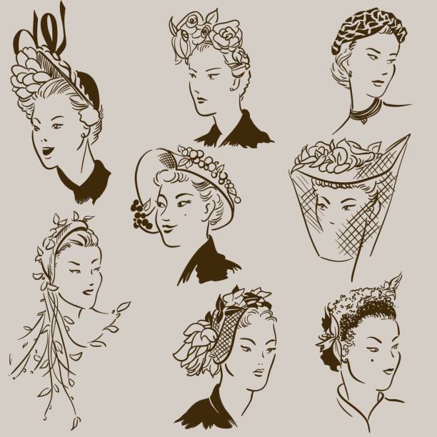 Fashion Ladies Hat 1950's Style vector art illustration