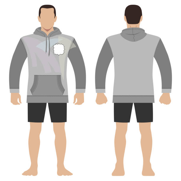 Fashion man figure Fashion man body full length template figure silhouette in shorts and hoodie (front, back views), vector illustration isolated on white background fashion croquis stock illustrations