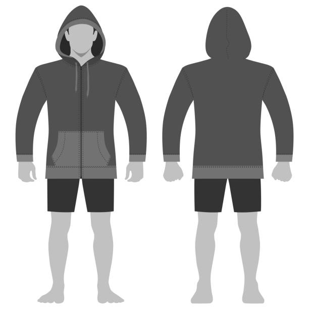 Fashion man figure Fashion man body full length template figure silhouette in shorts and zip fastener hoodie (front, back views), vector illustration isolated on white background fashion croquis stock illustrations