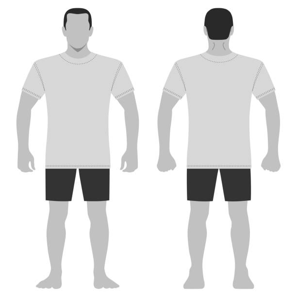 Fashion man figure Fashion man body full length template figure silhouette in shorts and t shirt (front, back views), vector illustration isolated on white background fashion croquis stock illustrations