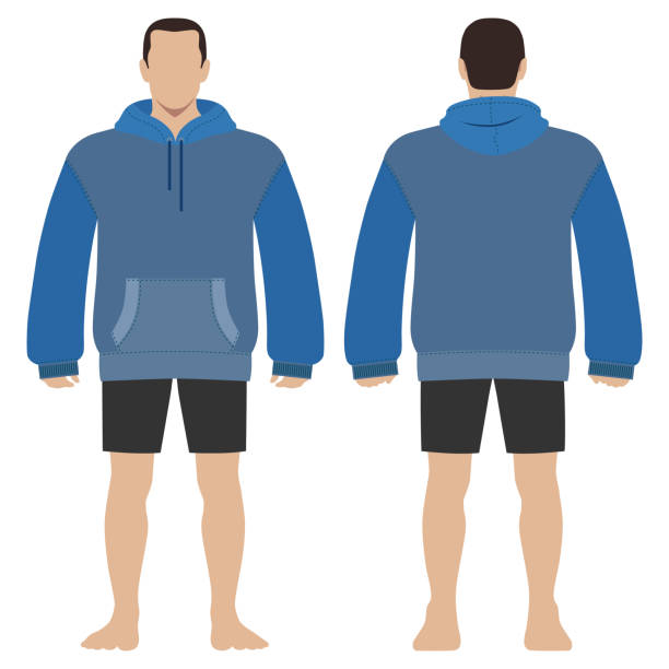 Fashion man figure Fashion man body full length template figure silhouette in shorts and hoodie (front, back views), vector illustration isolated on white background fashion croquis stock illustrations