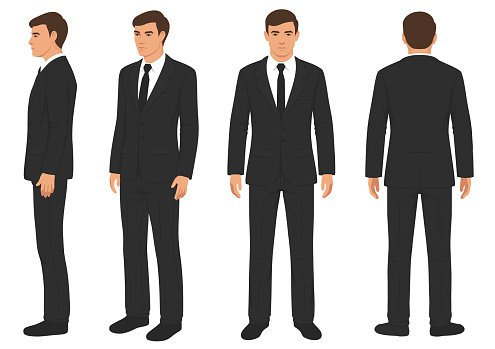 fashion man isolated, front, back and side view,