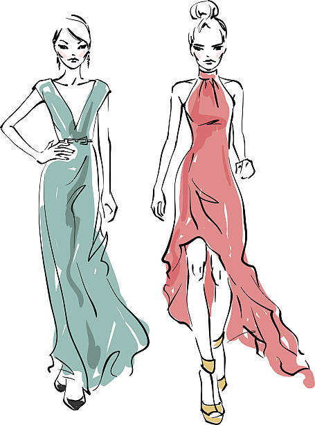 Fashion models Two models. Fashion illustration fashion dress sketches stock illustrations