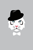 White tiger gentlemen wear a hat, fashion portrait of cat