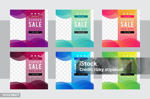 istock fashion summer sale social media post banner design template  in square layout. 1414538671