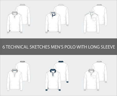 Fashion technical sketches set of men's Short Long Polo Shirts
