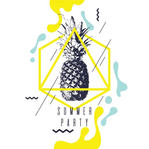 Fashionable modern poster with pineapple, summer party. retro style banner Fashionable modern poster with pineapple, summer party. Vector illustration. retro style banner dancing borders stock illustrations