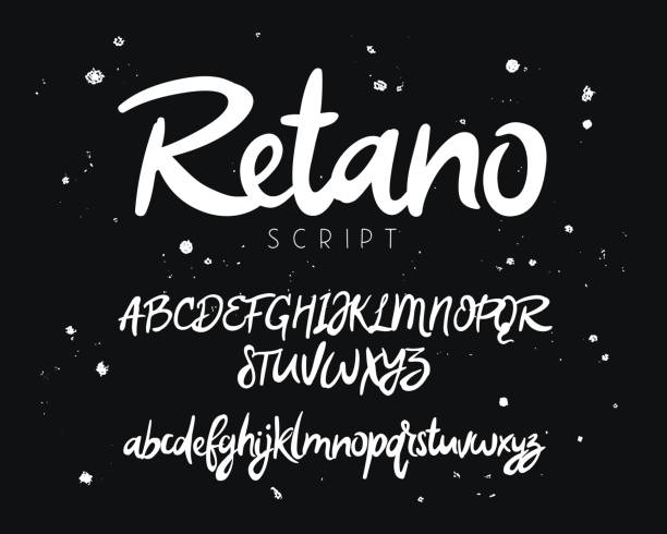 Fashionable modern vector font Fashionable modern vector font on black background. Uppercase and lowercase letters. Lettering, typography, calligraphy. English alphabet. Elements for design. handwriting stock illustrations