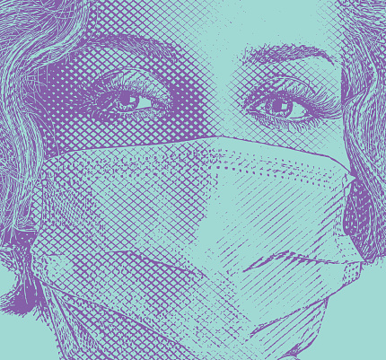 Fashionable woman wearing surgical mask