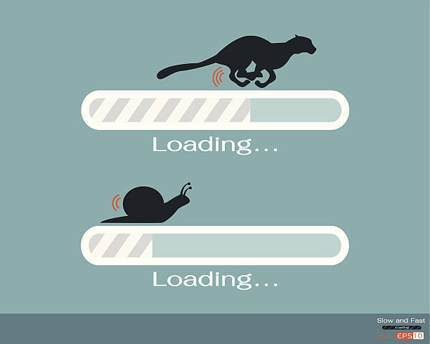 Fast and slow progress loading bar  snail stock illustrations