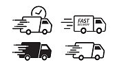 Fast delivery truck icon set. Fast shipping. Design for website and mobile apps. Vector illustration.