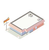 Fast food building includes sign and an orange and white striped canopy. Building is seen from an aerial isometric perspective. Illustration will include high quality jpeg and vector eps files.