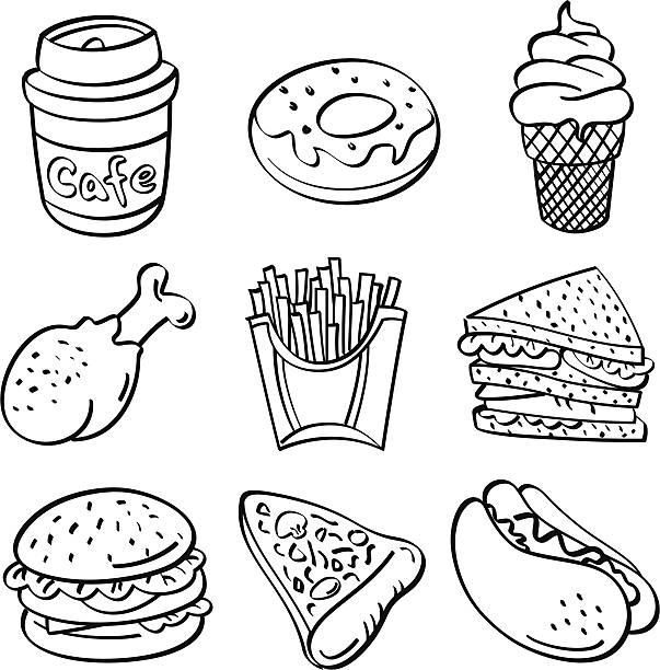 Fast Food Collection Fast Food elements in sketch style. It contains hi-res JPG, PDF and Illustrator 9 files. potato clipart stock illustrations