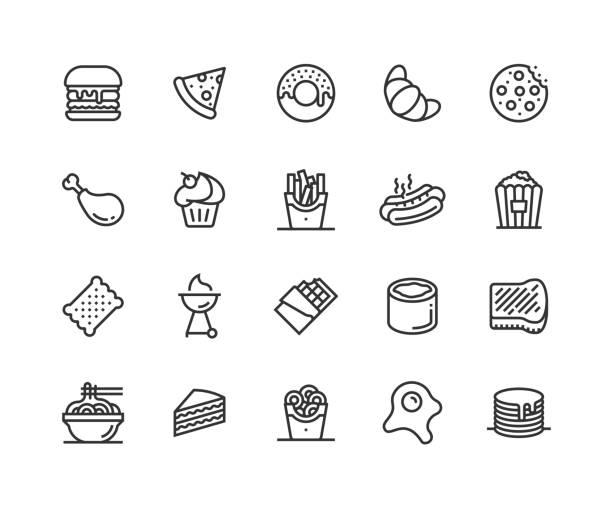 Fast Food, Hamburger, Pizza, Donut, French Fries Icon Design Hamburger, Pizza, Donut, Croissant, Cookies, Fried Egg, Fried Chicken, Cupcake, French Fries, Hot Dog, Pancake, Onion Rings, Biscuits, Barbecue, Chocolate, Sushi, Toast, Cake Icon Design turkey cupcakes stock illustrations