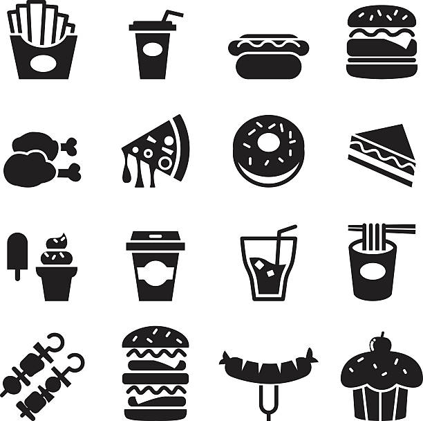 Fast food icons set Fast food icons set pasta silhouettes stock illustrations