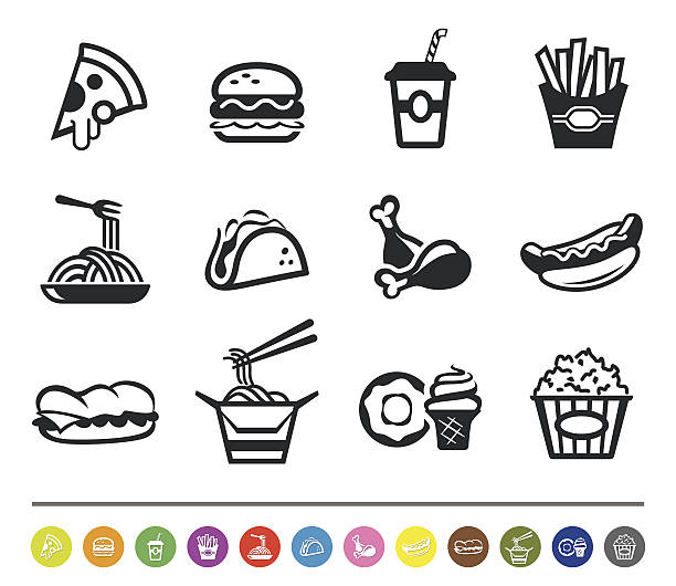Fast food icons | siprocon collection A set of 12 professional fast food icons. food clipart stock illustrations