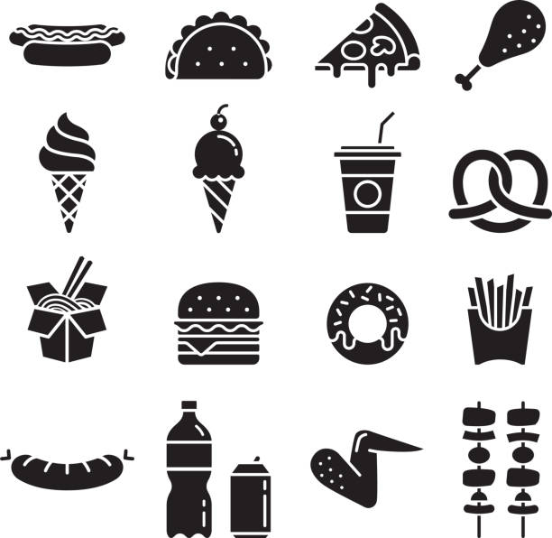 stockillustraties, clipart, cartoons en iconen met fastfood pictogrammen. vectorillustraties. - bevroren voedsel