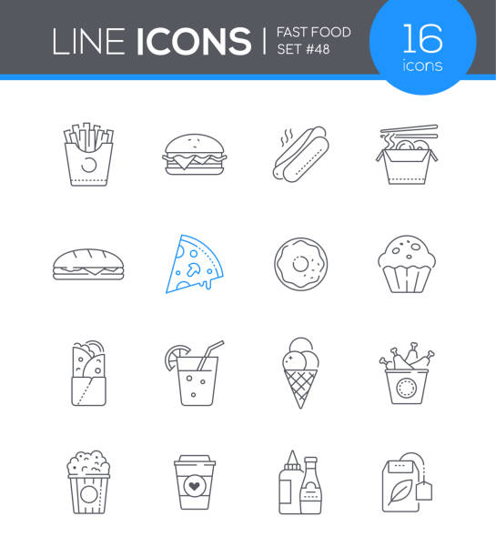 Fast food- modern line design style icon set vector art illustration
