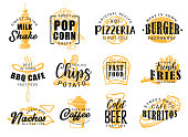 Fast food online order and delivery poster. Vector fastfood restaurant or cafe meals menu, pizza, burgers and snacks hot dog, barbecue chicken, fries and ice cream dessert and coffee drinks