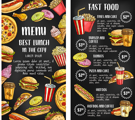 Fast food restaurant menu banner on chalkboard