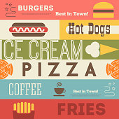 Fast Food Retro Background. Vector Illustration. Poster in Vintage Style.