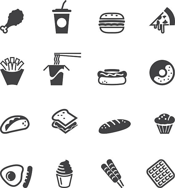 Fast food Silhouette Icons Fast food Silhouette Icons EPS 10 coffee cake stock illustrations