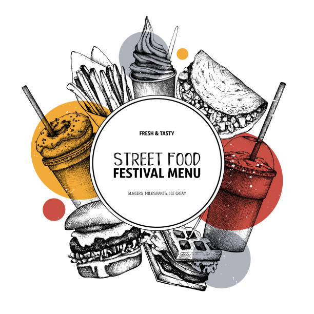 ilustraciones, imágenes clip art, dibujos animados e iconos de stock de diseño de vector de comida rápida - food truck