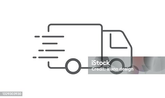 istock Fast shipping delivery truck icon isolated on white background. Design for website and mobile apps. Line icon. Vector illustration. 1329303930