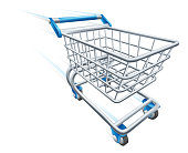 A fast shopping cart trolley travelling at high speed with whoosh marks