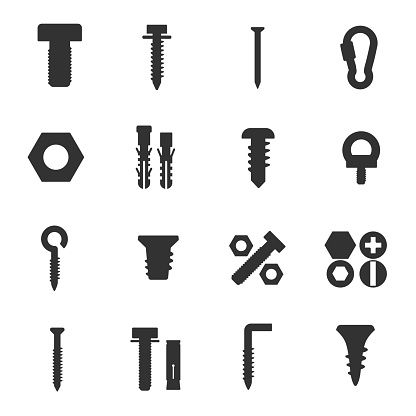 Fasteners icon set, simple icons collection