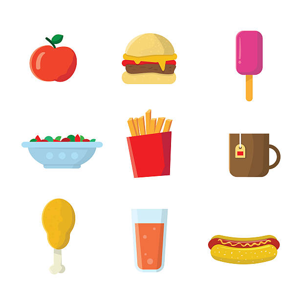 stockillustraties, clipart, cartoons en iconen met fastfood icons - plate hamburger