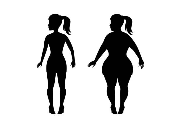 толстый и тонкий девушка черный силуэт значок вектор - silhouette of black ...