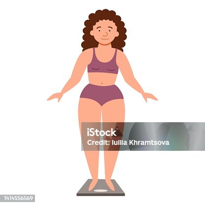 istock A fat girl stands on the scales. Control of excess weight. 1414556569