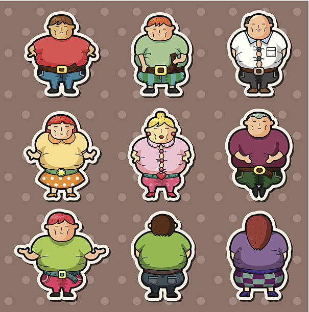fat people stickers fat people stickers - vector illustration big fat girl drawing stock illustrations