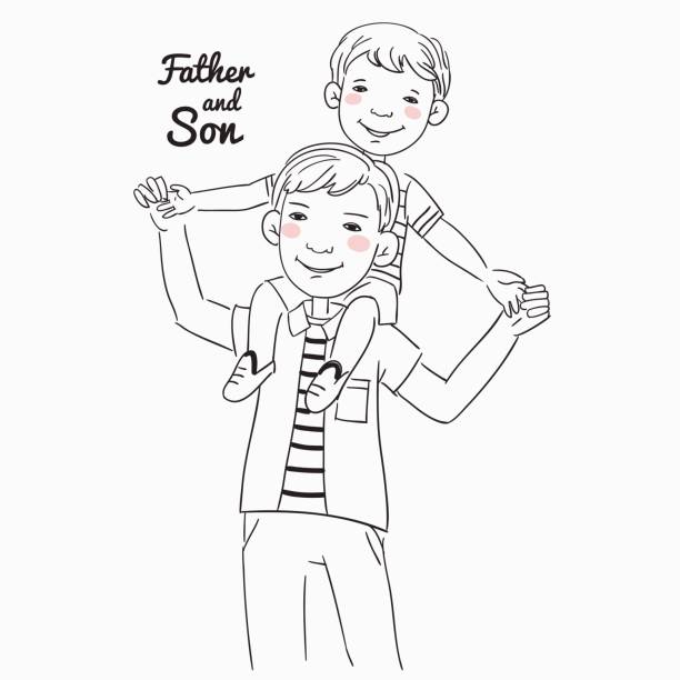 stockillustraties, clipart, cartoons en iconen met vader en zoon met plezier en spelen - piggyback funny