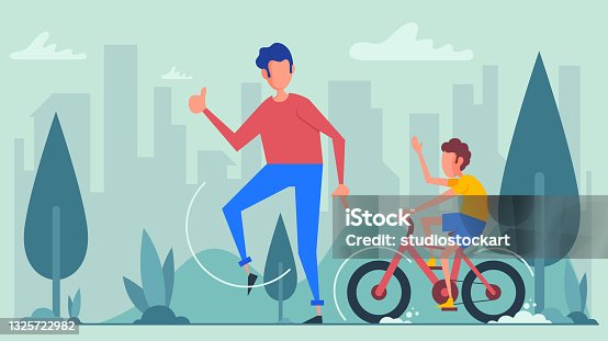 istock Father and son on a bicycle lane 1325722982