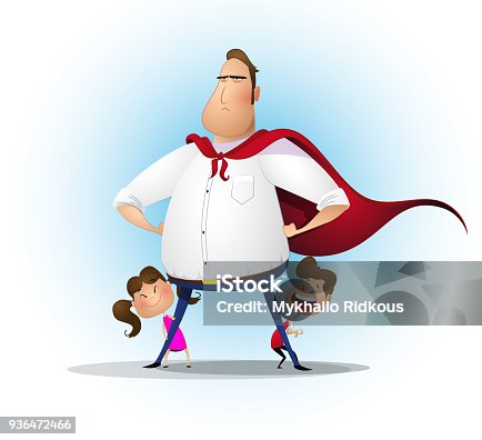 istock Father daughter and son playing superhero at the day time. 936472466