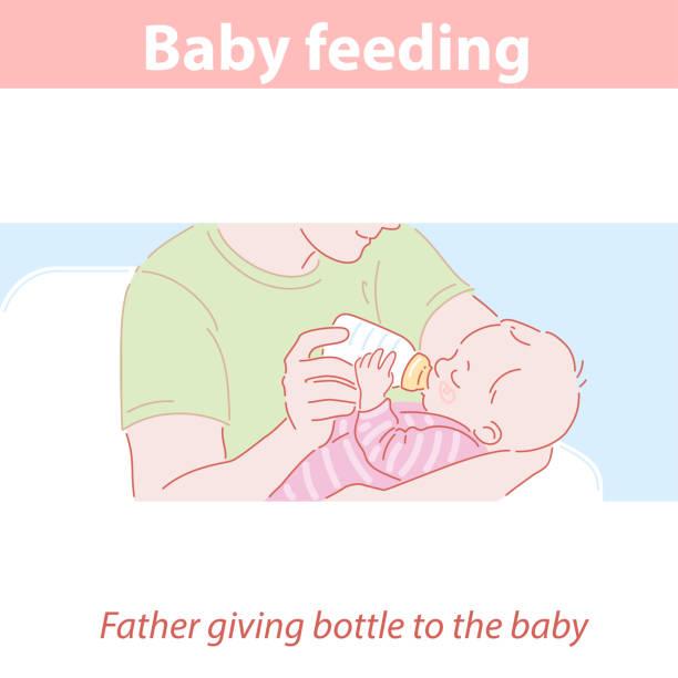 baba bebeği süt veya formülle besliyor. - baby formula stock illustrations
