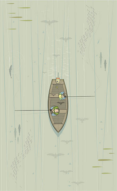 ilustrações de stock, clip art, desenhos animados e ícones de pai & filho pesca viagem - aerial boat