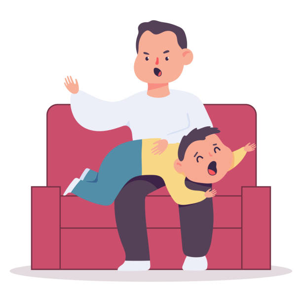 Father spanking child vector cartoon illustration isolated on a white background. Father spanking child vector cartoon illustration. spank children stock illustrations