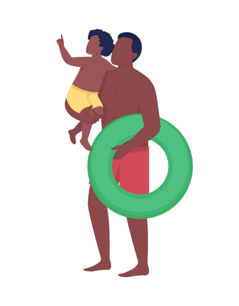 ilustrações, clipart, desenhos animados e ícones de pai com filho em maiôs semi-plana cor vetor personagem - son dad workout