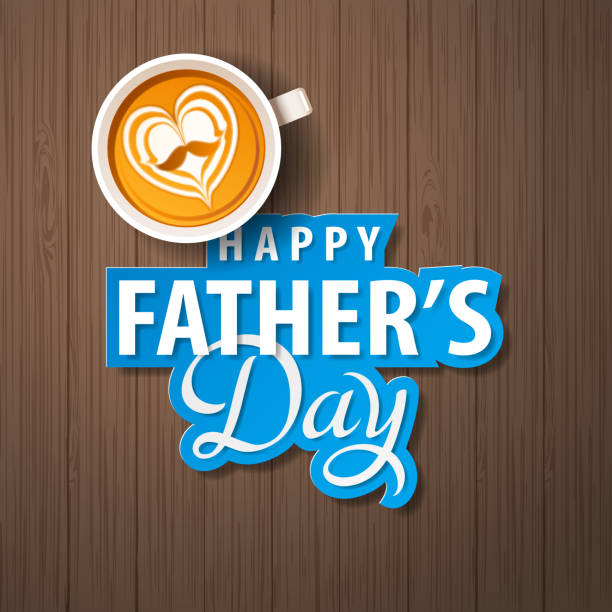 Father’s Day Coffee Foam Heart Celebrating the Father's Day with mustache inside the foaming heart shaped latte art for the coffee on the wood table background fathers day stock illustrations