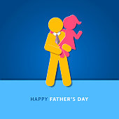 Celebrating the Father's Day with paper craft of father carrying his daughter in his arms